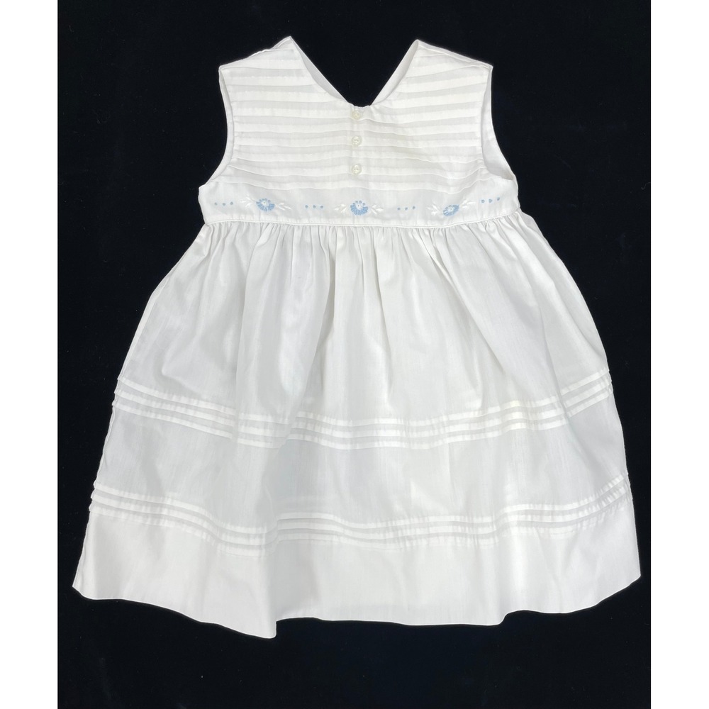 Feltman Bros Baby White Dress Embroided Flowers Pintucks Sleeveless